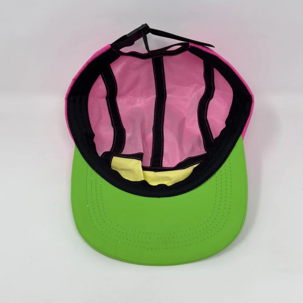 Neon Colorblock 5 Panel Camper Hat Pink Yellow Green Adjustable Retro 90s‎ Cap